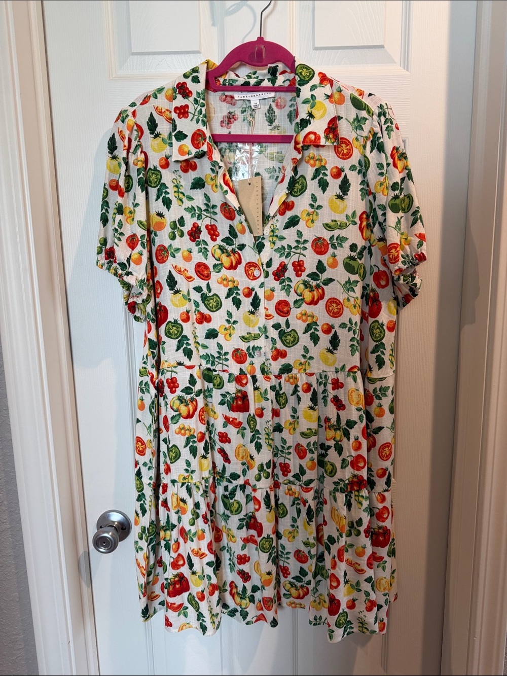 Jane and Delancey White Dress with Red, Green, Yellow Fruit Print